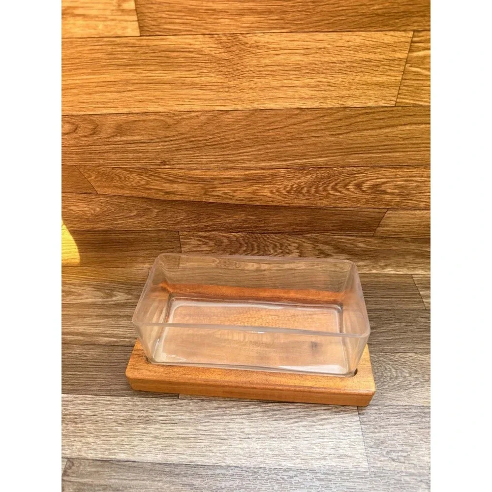 Threshold Medium Glass Terrarium Natural Wood Base 10.83x5.59x4 New